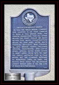 Waco Suspension Bridge historical marker.