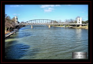 Up River is the Waco Suspension Bridge